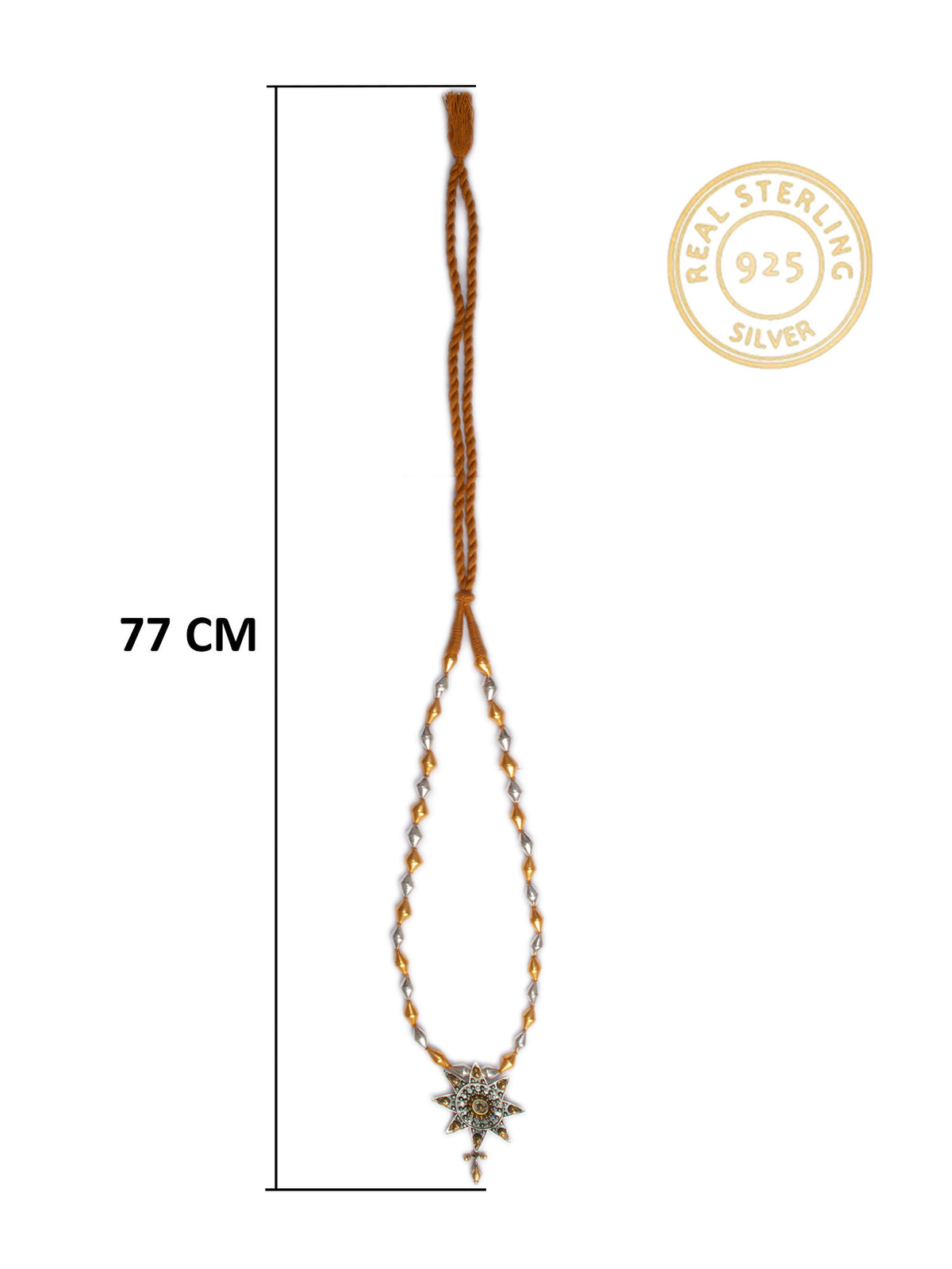925 Sterling Silver Two Tone 22K Gold Plated Dholki Necklace With Star Design view 4