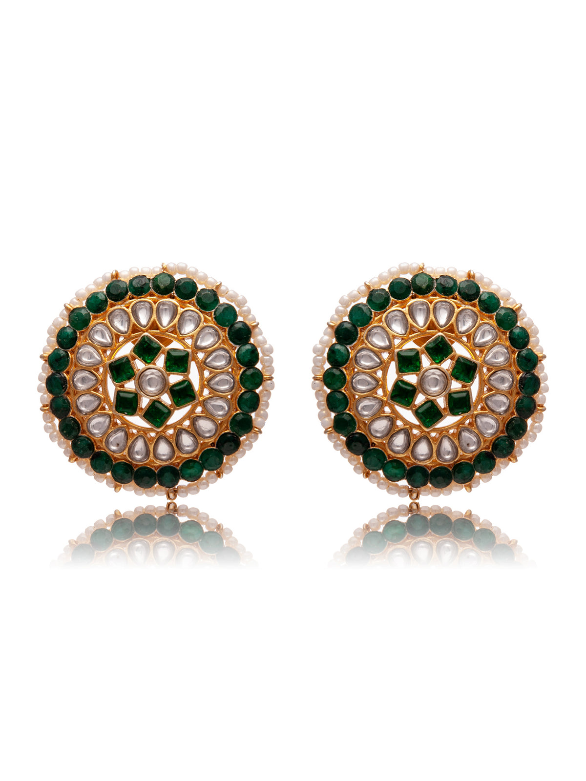 Swarnim Green Round Kundan Studs view 1