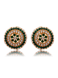 Swarnim Green Round Kundan Studs view 1
