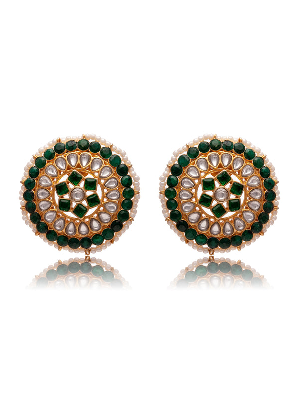 Swarnim Green Round Kundan Studs