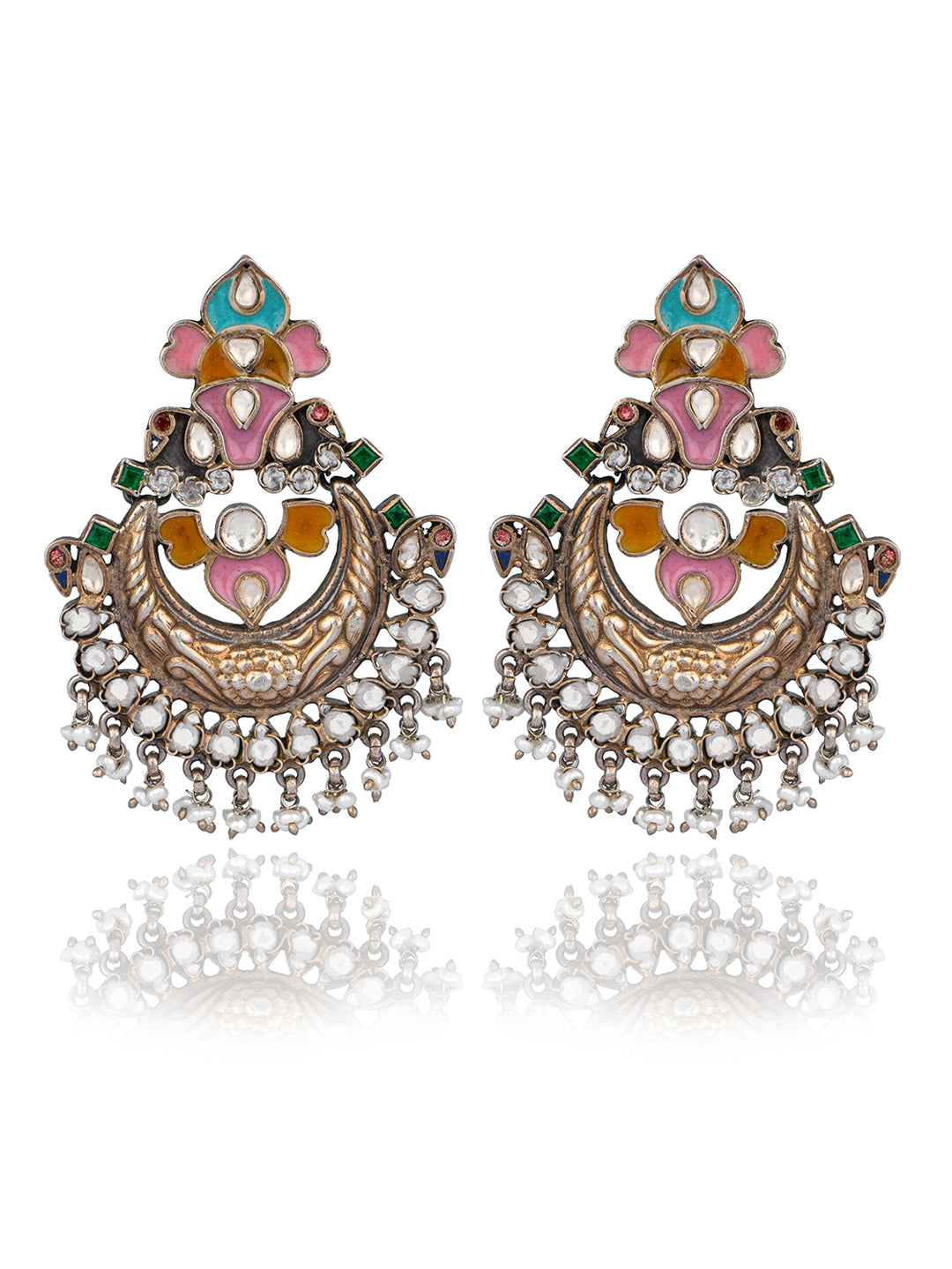925 Sterling Silver Two Tone Meenakari Chaandbali view 1