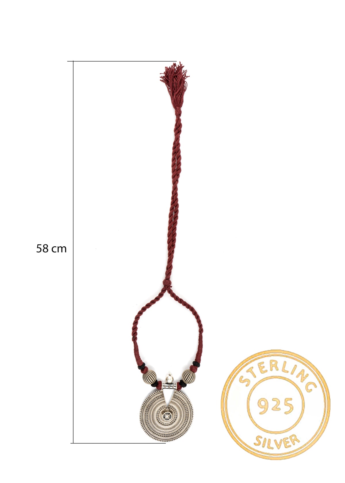 925 Sterling Silver Necklace with Maroon Adjustable Patwa Thread view 4