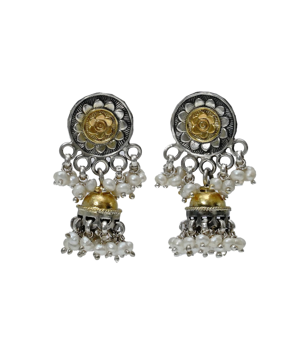 925 Silver Two Tone Mini Jhumki Earrings view 3