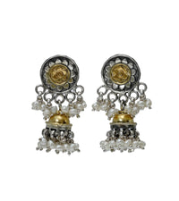 925 Silver Two Tone Mini Jhumki Earrings view 3