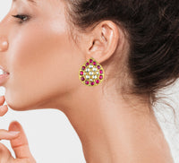 925 Silver Gold Plated Red and White Kundan Paan Studs view 4