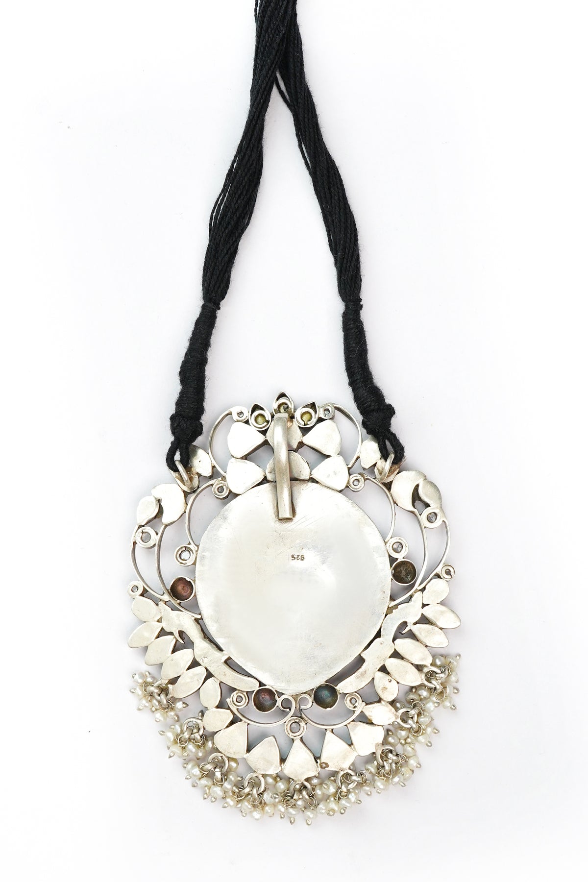 Silver Necklace with Motif and Black Patwa Thread view 2