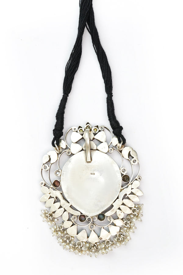 Silver Necklace with Motif and Black Patwa Thread alternate