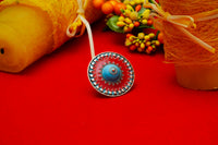 Red and Sky Blue Meenakari Ring view 1