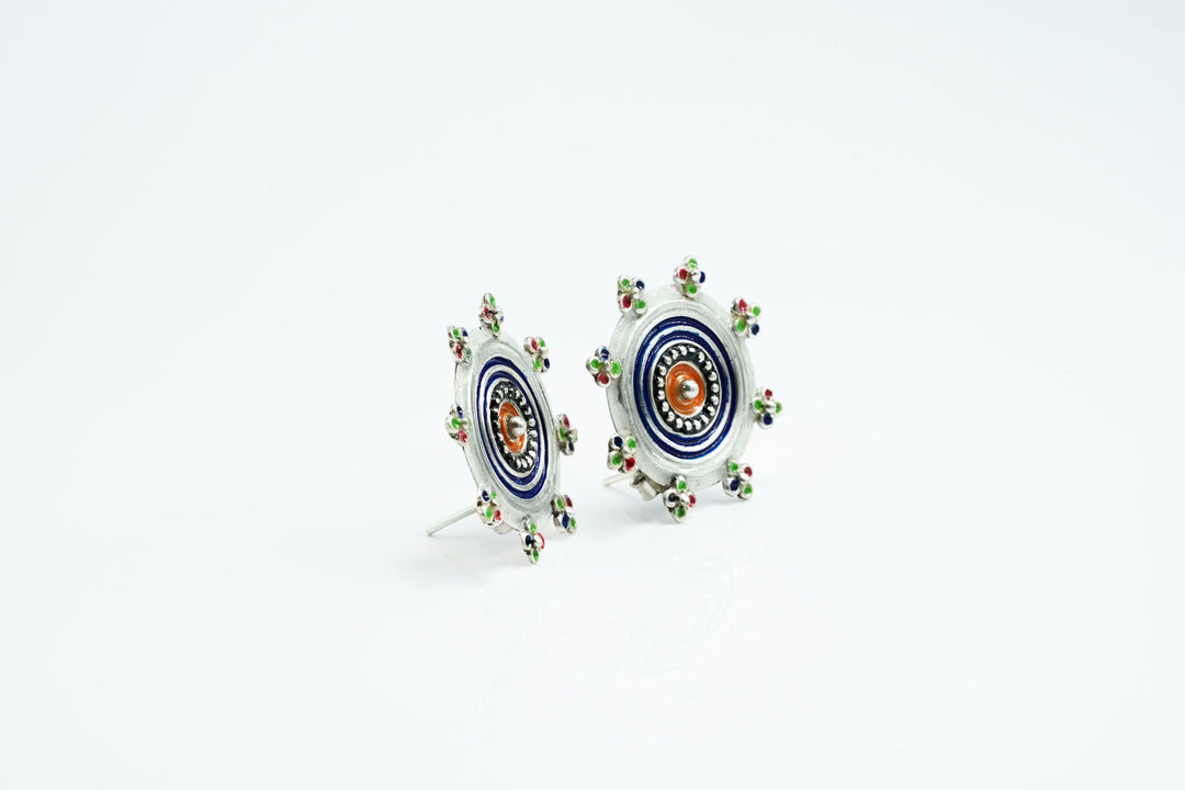 Multicolored Green Blue Floral Earrings - Neeta Boochra Jewellery