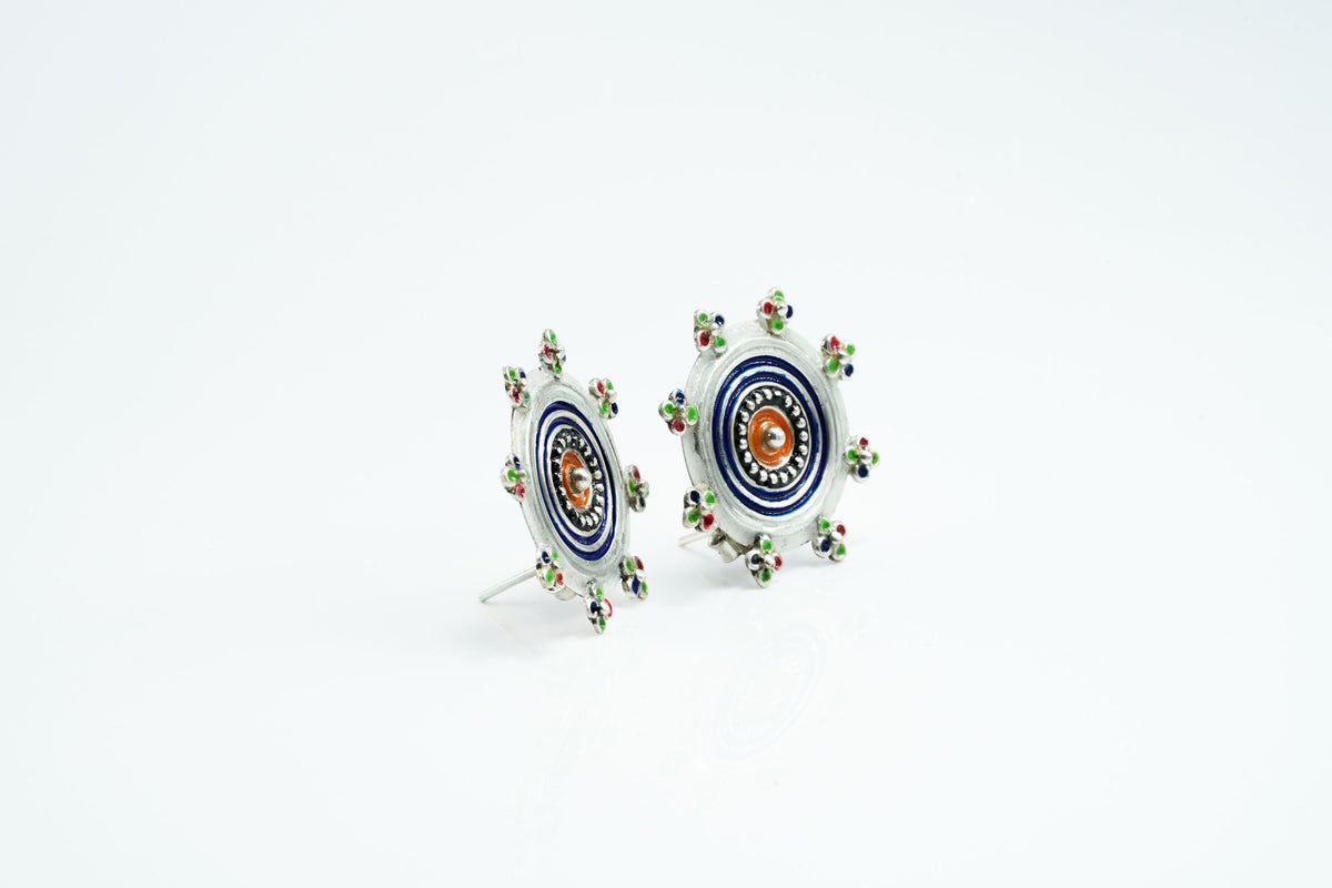 Multicolored Green Blue Floral Earrings view 4