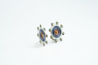 Multicolored Green Blue Floral Earrings view 4