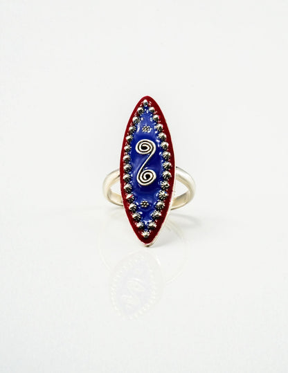 Myriad Blue and Red Long Ring - Neeta Boochra Jewellery