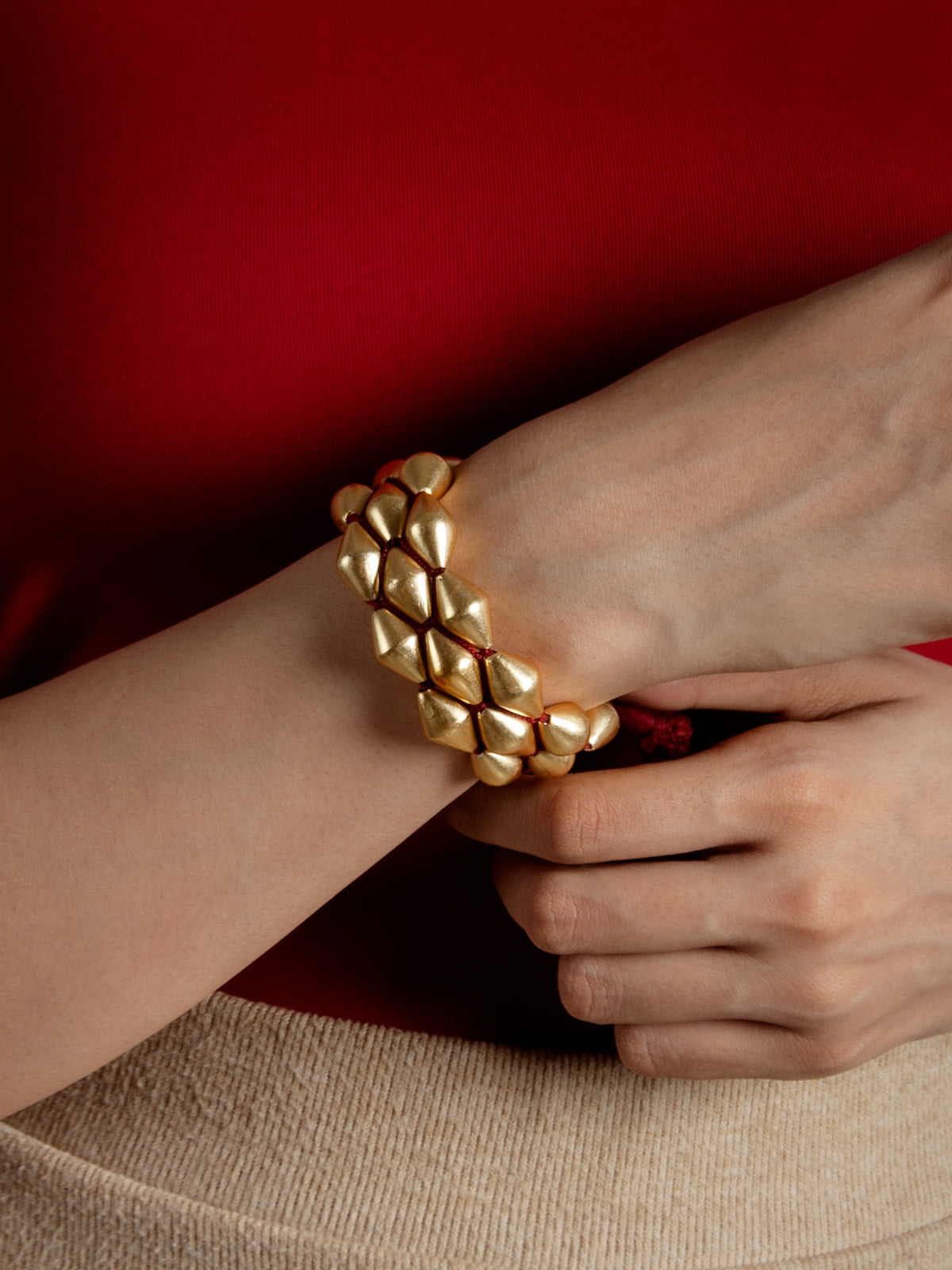 925 Sterling Silver Gold Plated Dholki Paunchi Bracelet (Dholki Bead Size – Big) view 1
