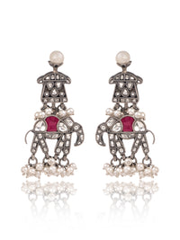 Elephant Earrings with Kundan and Pearl view 1