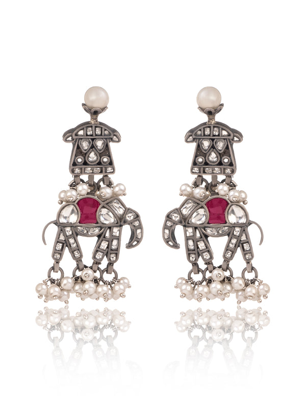 Elephant Earrings with Kundan and Pearl