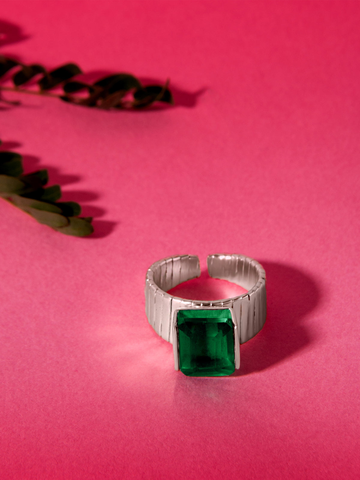 Aurora Emerald Adjustable Ring view 2