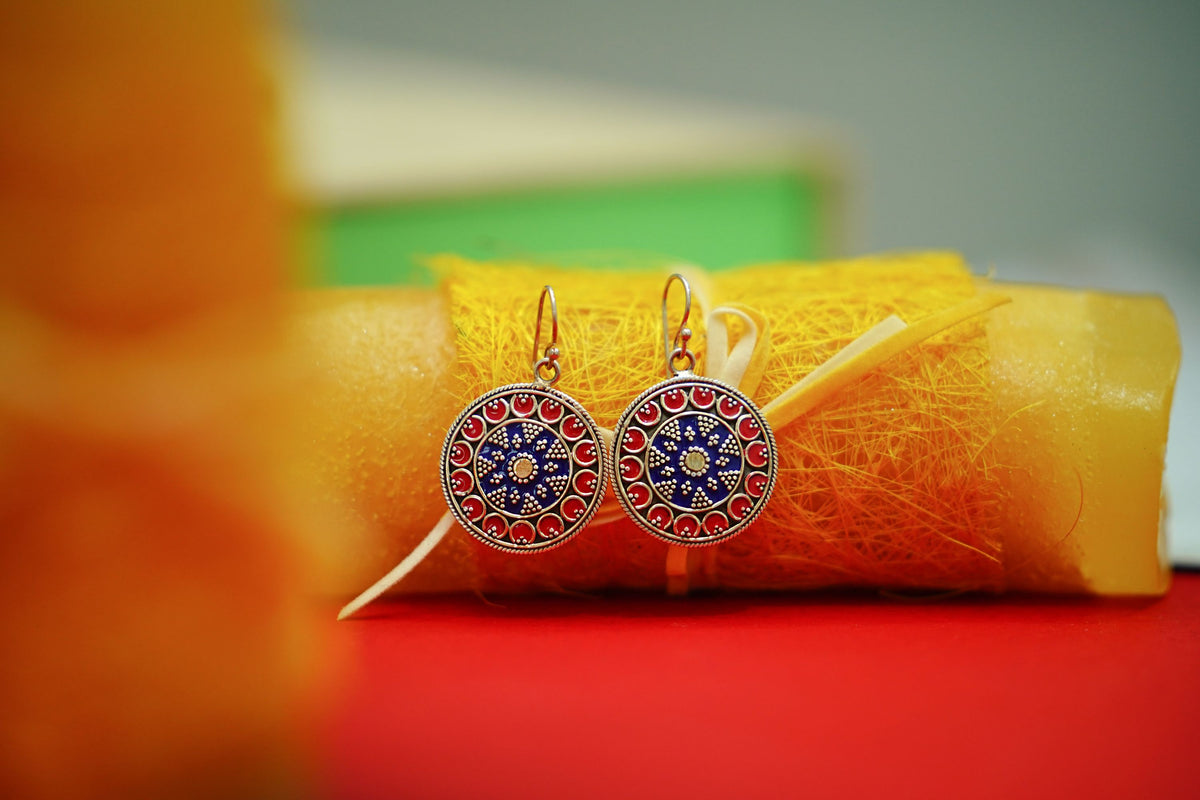 Navy Blue and Red Meenakari Dangler Earrings view 4