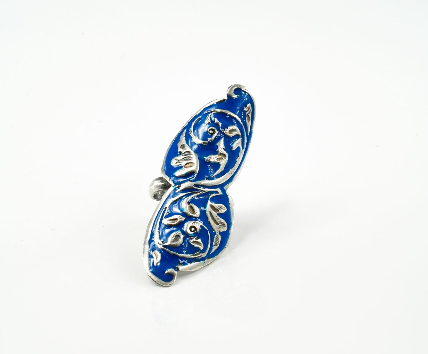 Navy Blue Leaf Design Ring - Neeta Boochra Jewellery