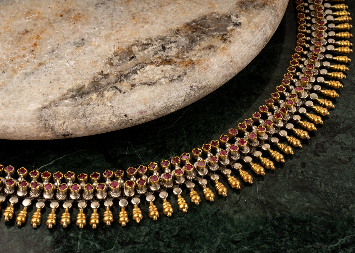 925 Sterling Silver Two Tone Necklace with Red Garnet view 3