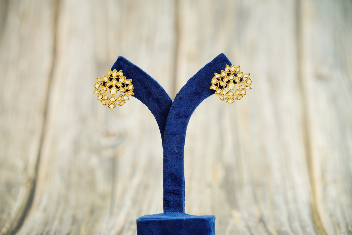 925 Silver Gold Plated Kundan Leaf Earrings - Neeta Boochra Jewellery