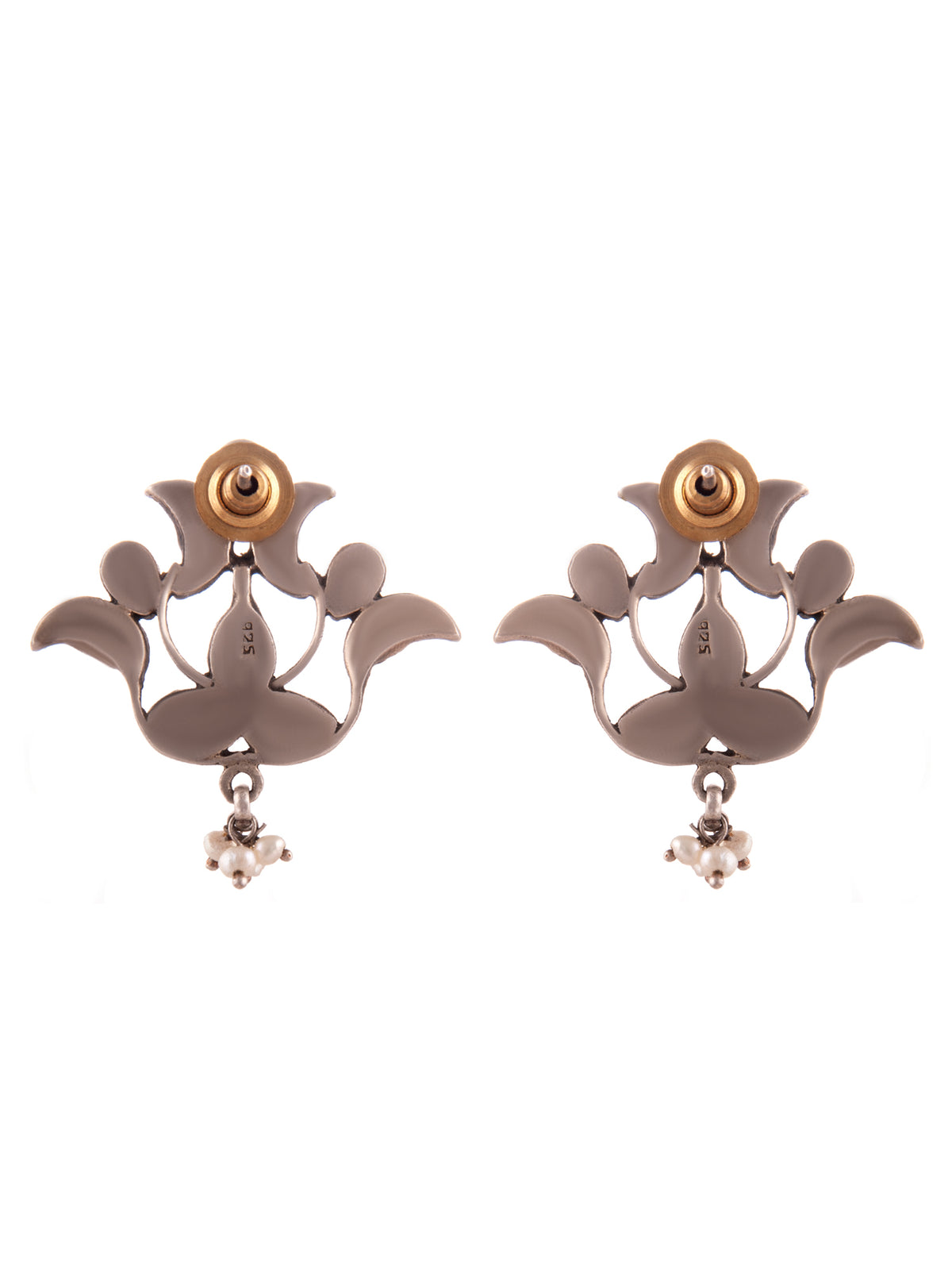 Silver Floral Kundan Studs view 4