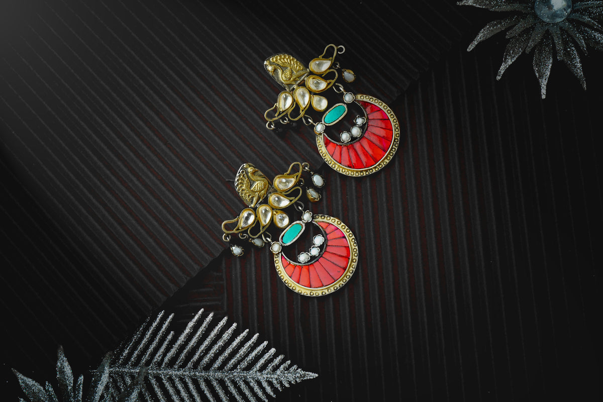 Silver Gold Plated Chandbali with Kundan view 3