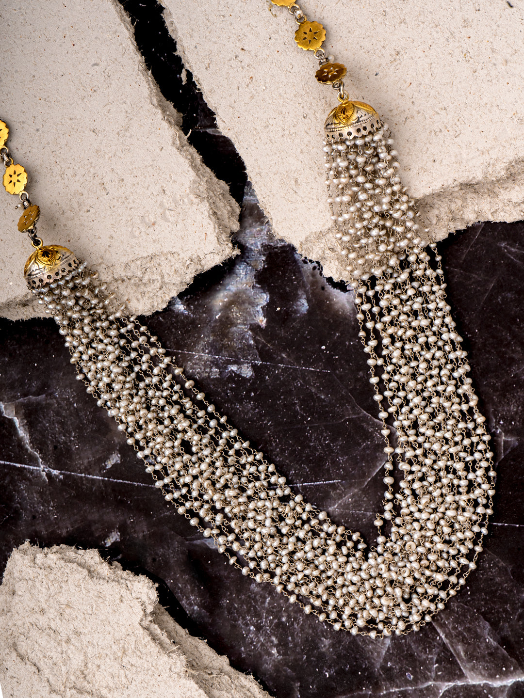 925 Sterling Silver Double Jhumki Pearl Necklace view 3