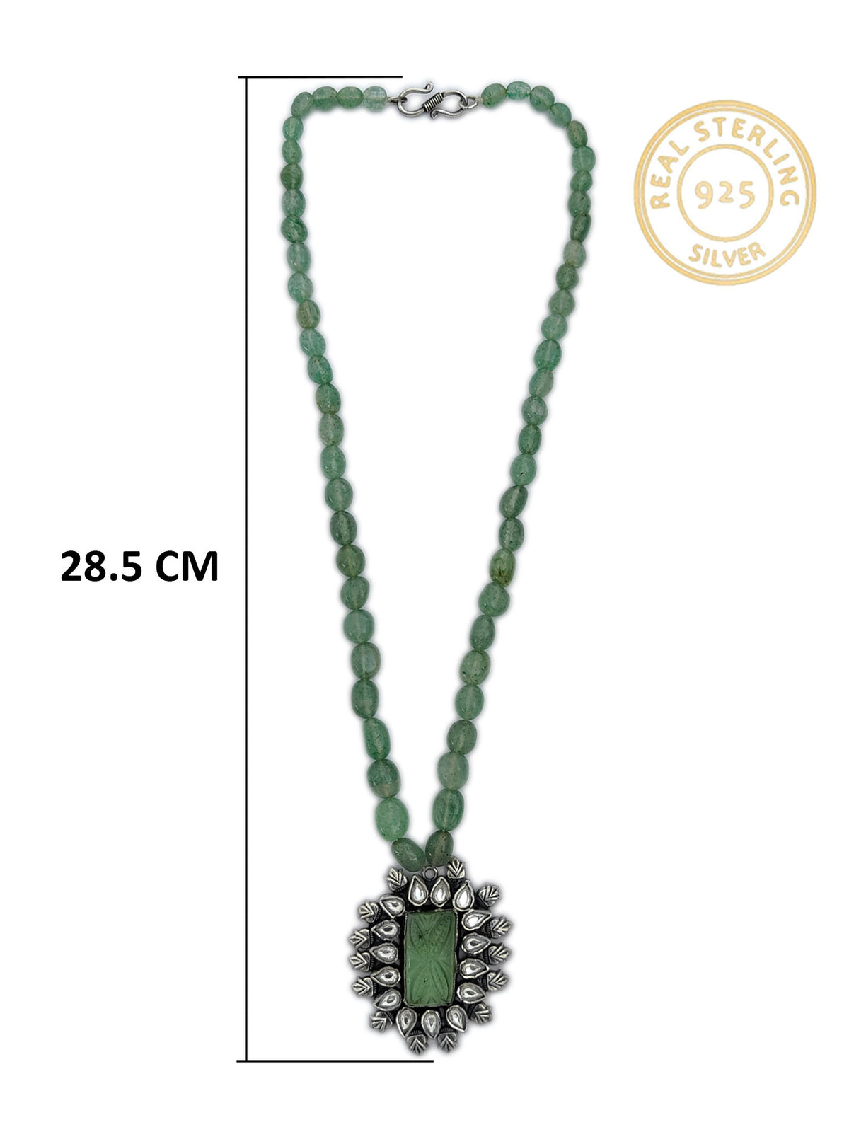 925 Sterling Silver Two Tone 22K Gold Plated Green Strawberry Beaded Necklace With Green Gemstone and White Crystal view 4