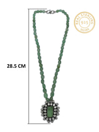 925 Sterling Silver Two Tone 22K Gold Plated Green Strawberry Beaded Necklace With Green Gemstone and White Crystal view 4