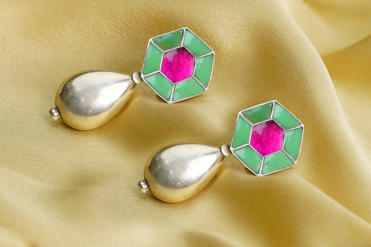 925 Silver Pink and Blue Signature Earring with Drop view 3