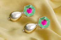 925 Silver Pink and Blue Signature Earring with Drop view 3