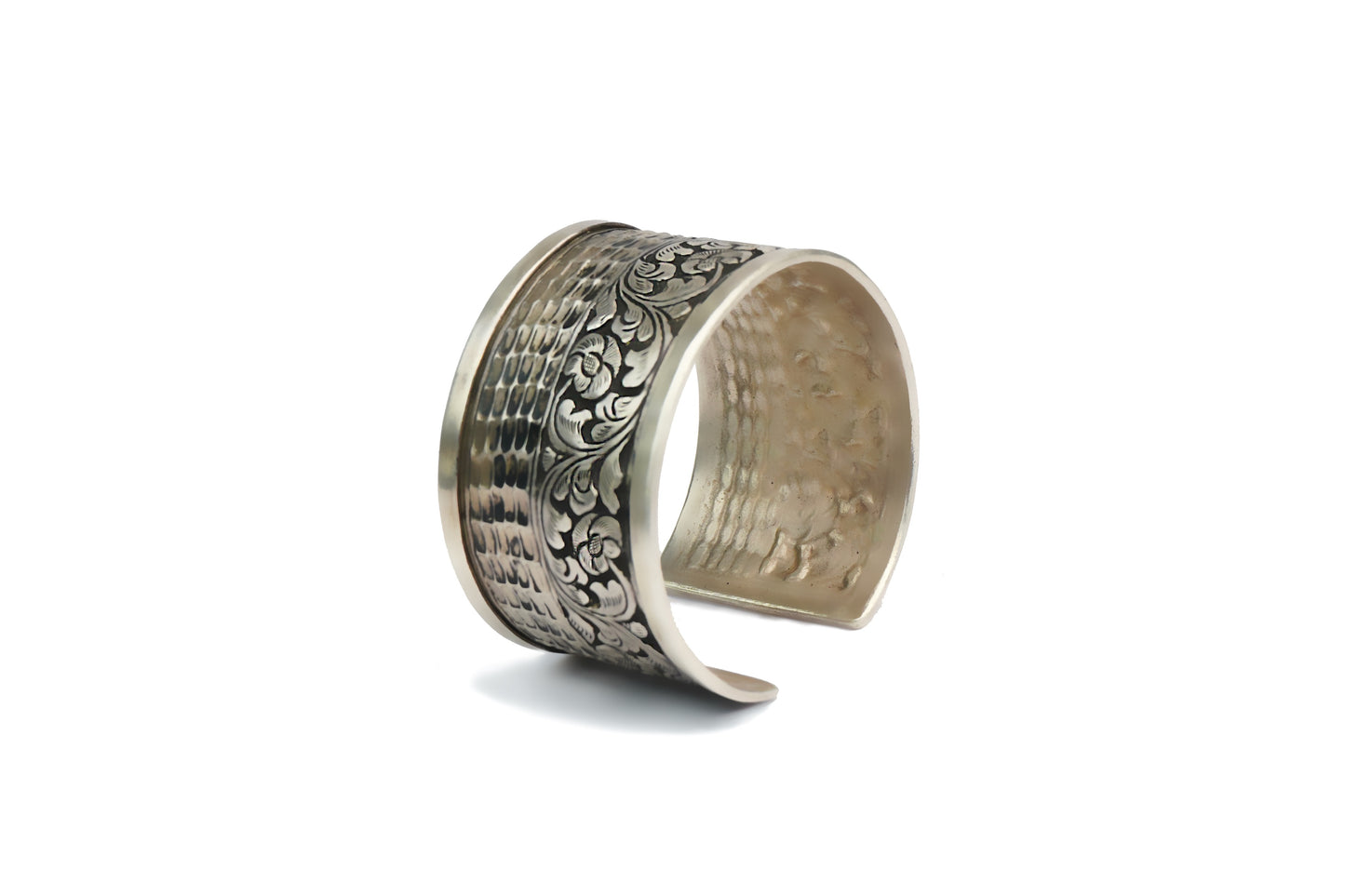 Silver Oxidized Cuff with Chitai Work - Neeta Boochra Jewellery
