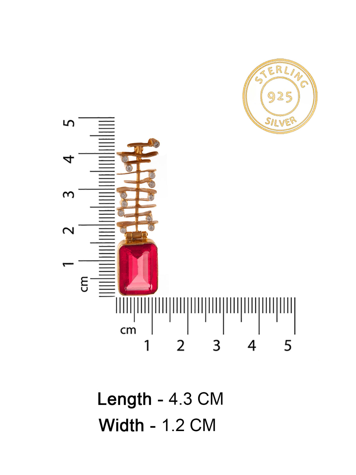 925 Sterling Silver 22K Gold Plated Pink Gemstone Danglers Earring With White Kundan view 4