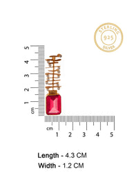 925 Sterling Silver 22K Gold Plated Pink Gemstone Danglers Earring With White Kundan view 4
