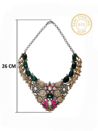 925 Sterling Silver Two Tone 22K Gold Plated Necklace With Labradorite, Pearl, Pink and White Kundan view 4