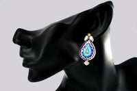 Aqua and Navy Blue Meenakari Kundan Earrings view 1