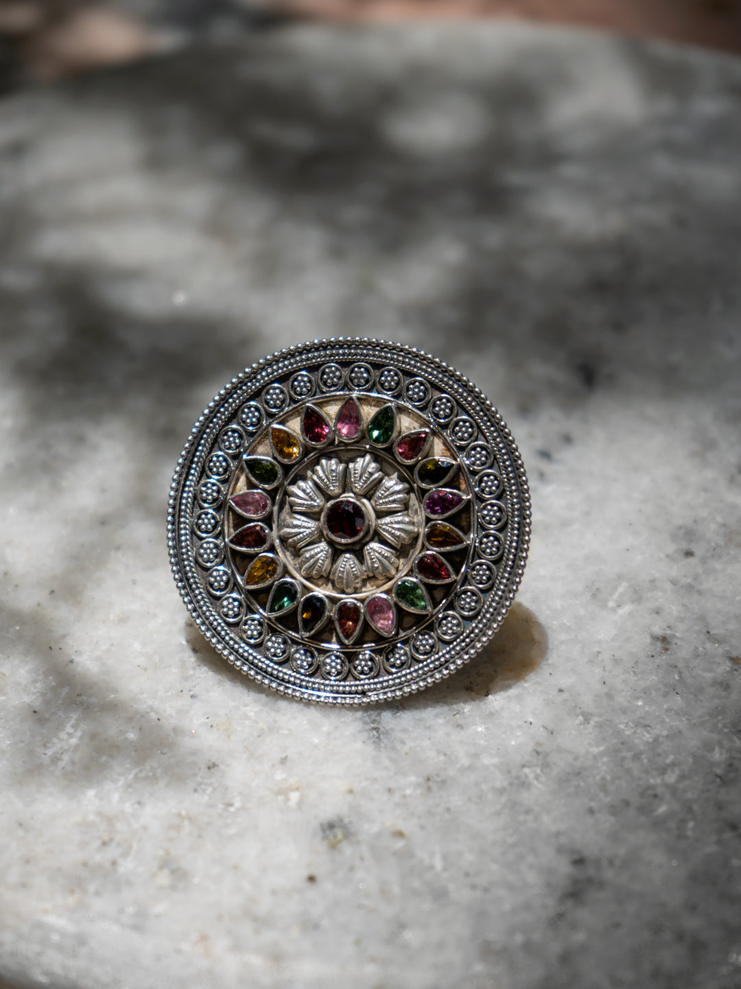 Tourmaline Fine Rawa Work Adjustable Ring view 1