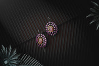Silver Dotted Colored Gemstone Hook Earrings view 3