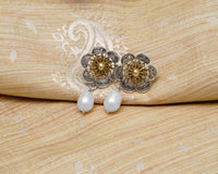 925 Silver Two Tone Earring with Pearl Drop view 2