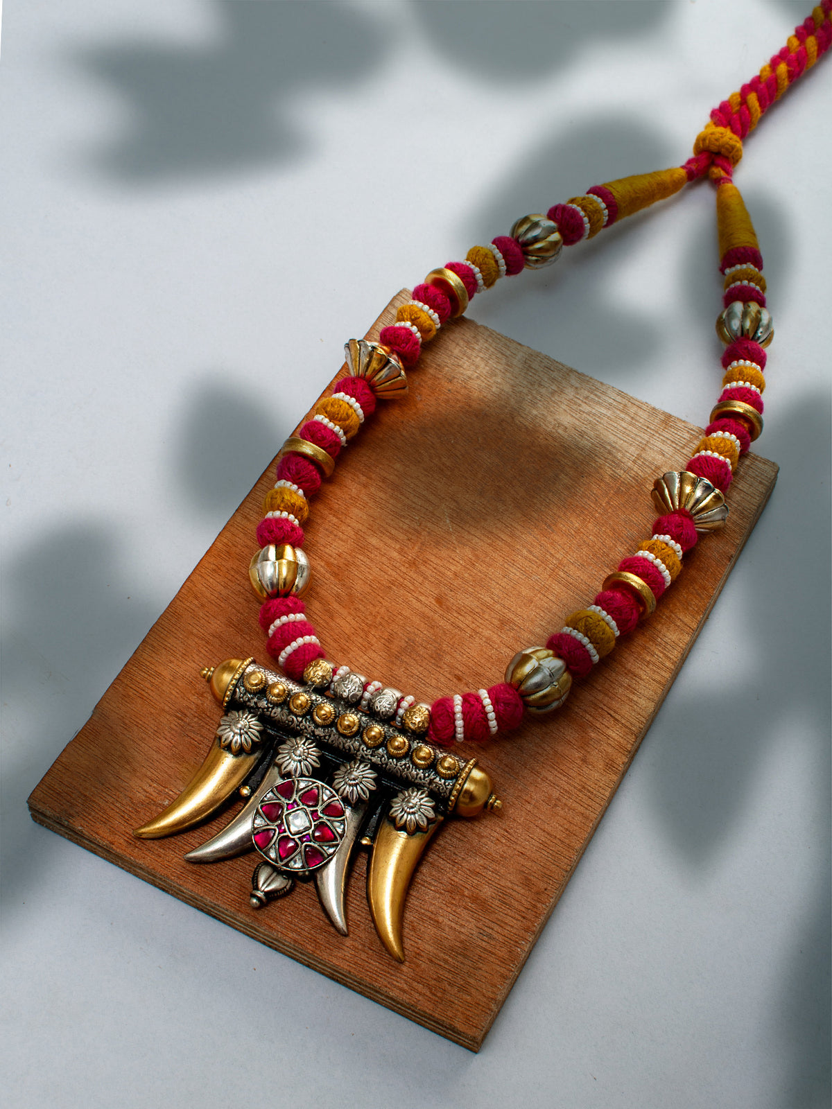 925 Sterling Silver Two Tone 22K Gold Plated Necklace with Kundan Motif view 6