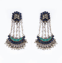 925 Sterling Silver Blue Lapis and Pearls Earrings view 1