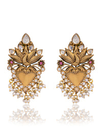 925 Sterling Silver Gold Plated Kundan Twin Peacock Earringss view 1