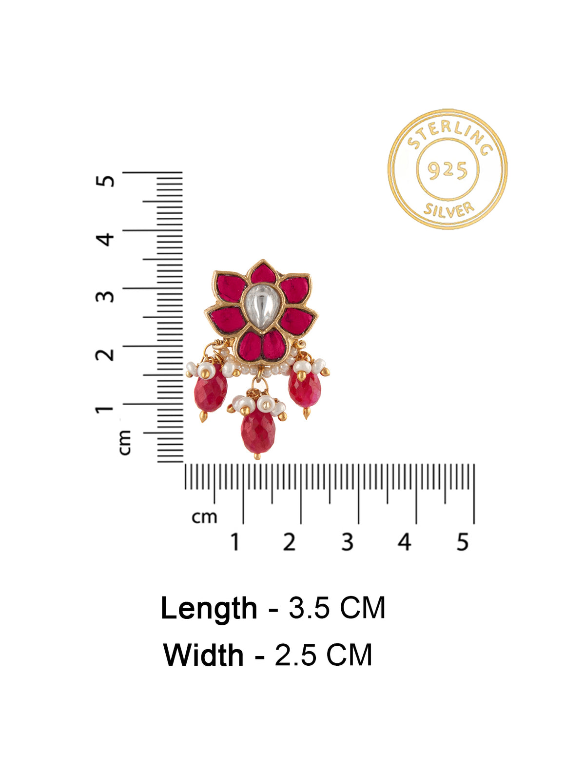925 Sterling Silver Gold Plated Floral Kundan Earrings with Ruby Drops view 4