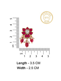 925 Sterling Silver Gold Plated Floral Kundan Earrings with Ruby Drops view 4