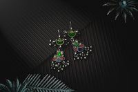 Silver Multi-Color Glass Earrings with Ghungroo view 3