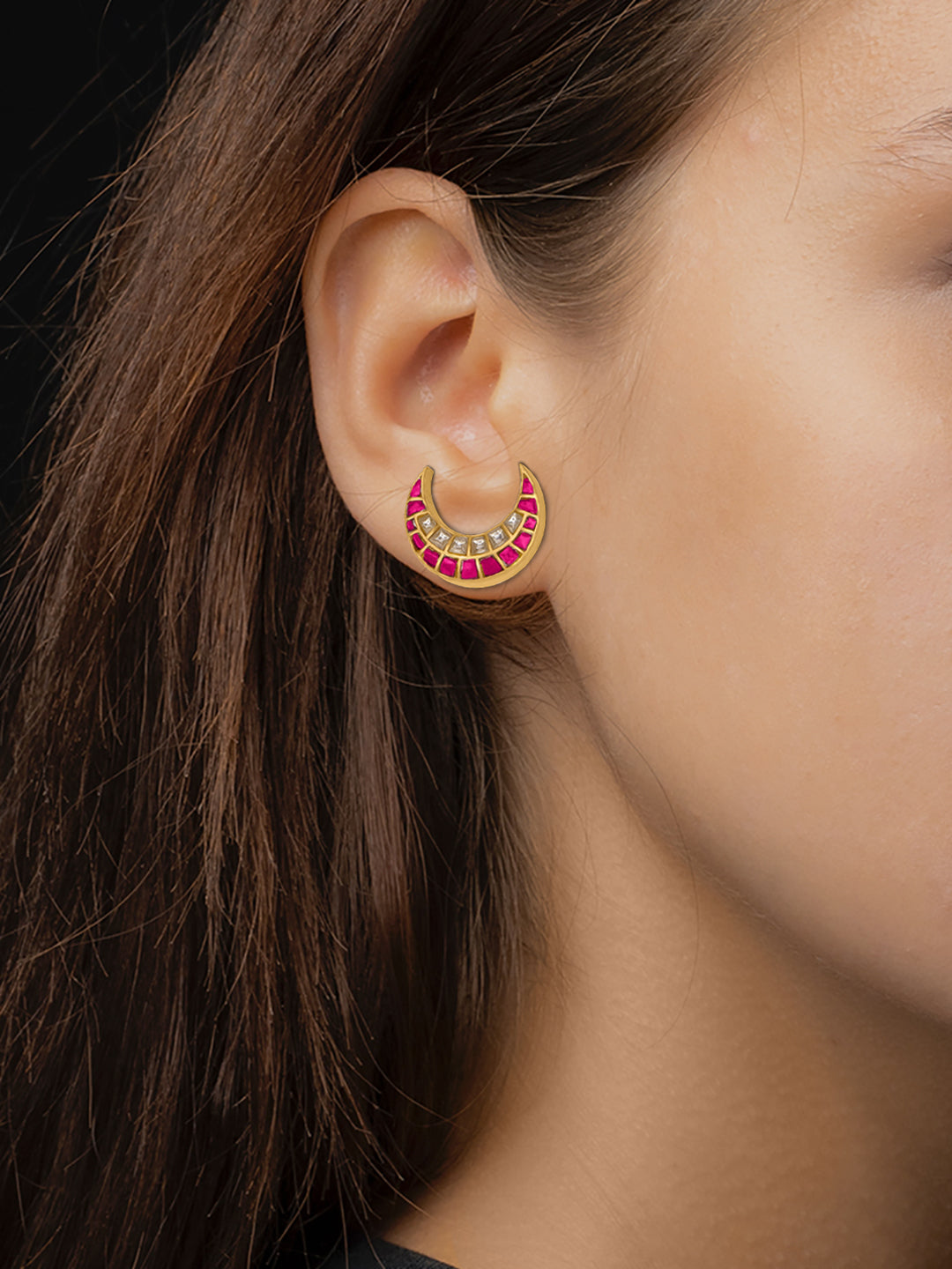 Half Moon Multicolored Kundan Studs view 2
