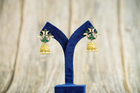 925 Silver Gold Plated Green Stone Earrings with Kundan Jhumki view 3