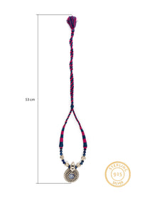 925 Sterling Silver Necklace with Blue Lapis Pendant and Adjustable Patwa Thread view 4