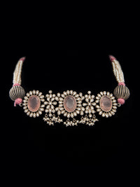 Silver Rose Quartz Kundan Choker with Pearl view 6