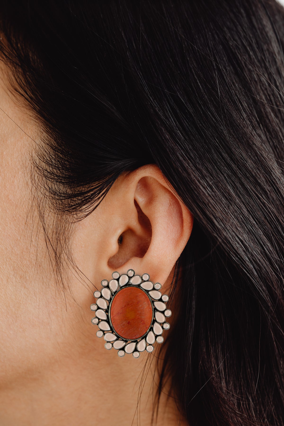925 Sterling Silver Earrings with Checker and Coral view 3
